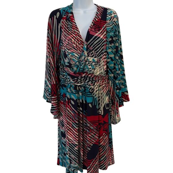 Laundry multi color kimono sleeved Dress Size 12 EUC - Picture 1 of 5